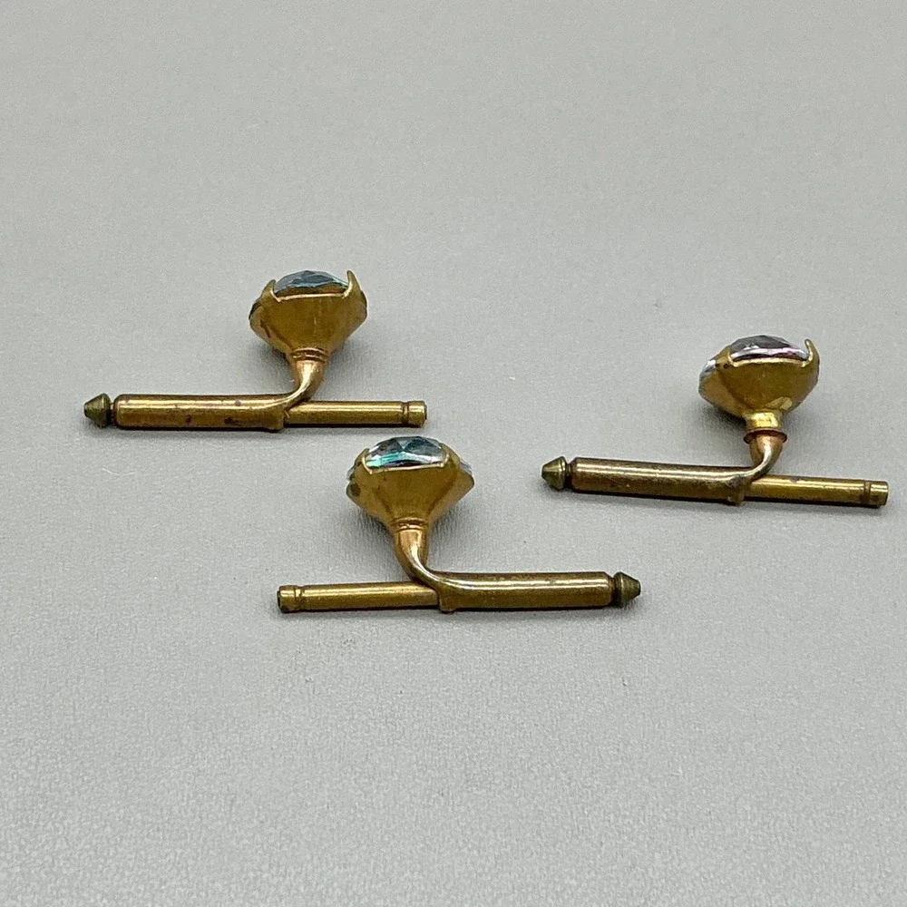 Vintage Aurora Borealis Crystal Cufflinks Gold Tone Oval AB Rhinestone Formal